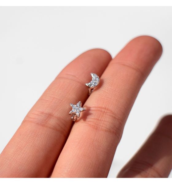 

new 925 sterling silver earrings fashion zircon stars moon ear bone ear buckle wild trend temperament female silver jewelry, Golden;silver