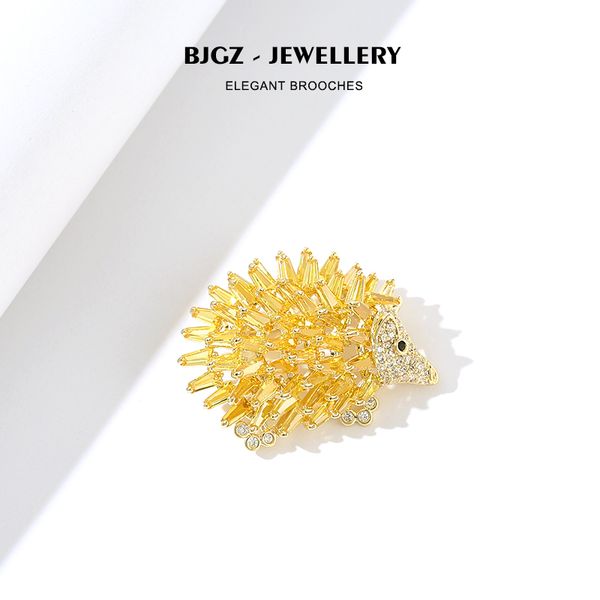 

luxury zircon gold hedgehog brooches for women men porcupine pin kids coat bag badges fashion jewelry cute animal brooch broches, Gray