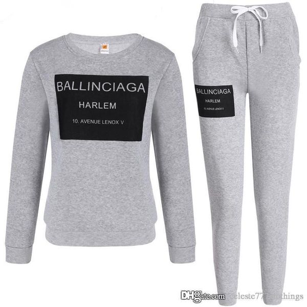 

autumn new women tracksuit two pieces sweatshirt with pants cotton letter pattern thin sport outwear women clothes, Gray