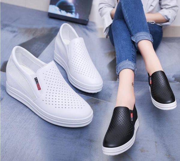 

breathable summer platform shoes woman slip on casual women hollow shoes round toe flats loafer shoe, Black