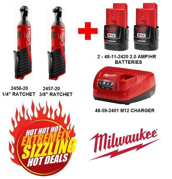 

Milwaukee m12 lithium ion 1 4 quot 2456 20 3 8 quot 2457 20 ratchet 2 2 0 bat chg