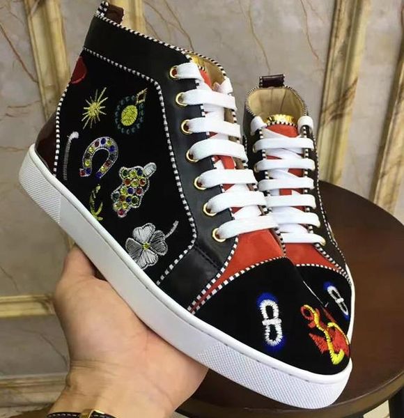 

2019 new designer red bottoms casual shoes slip-on roller boat mens womens suede spike crystal leather sport sneakers box dust bag 36-46 s04, Black