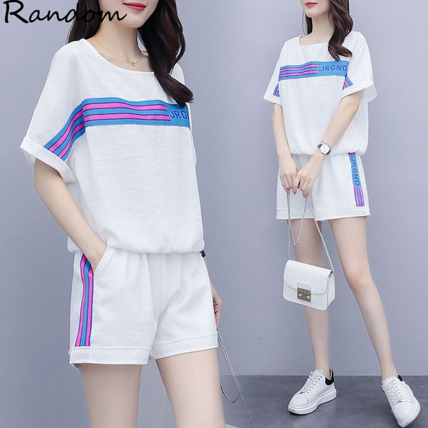

summer clothes women large plus size 4xl sports short suit and pant two piece sportwear tracksuit matching set home outfit, White