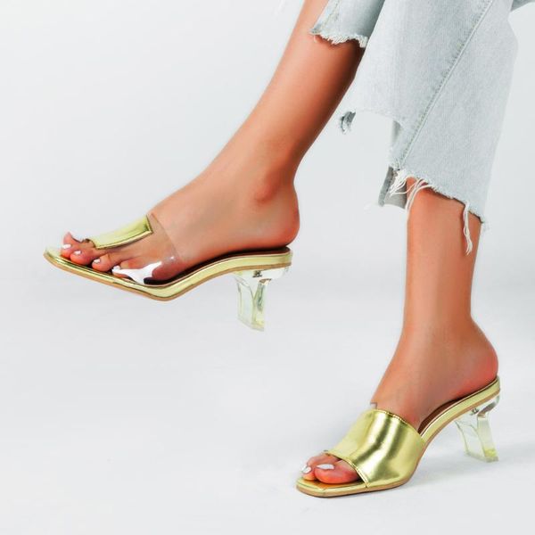 

sagace pointed toe crystal heel high heels slippers women 2020 summer shoes women fashion transparent golden shallow ladies shoe, Black
