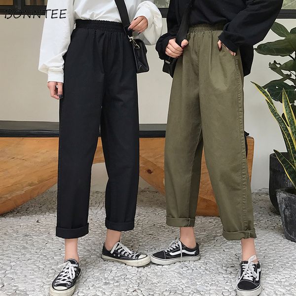 

jeans women high elastic waist black loose womens bottoms simple solid all-match cargo pant casual chic trousers leisure female, Blue