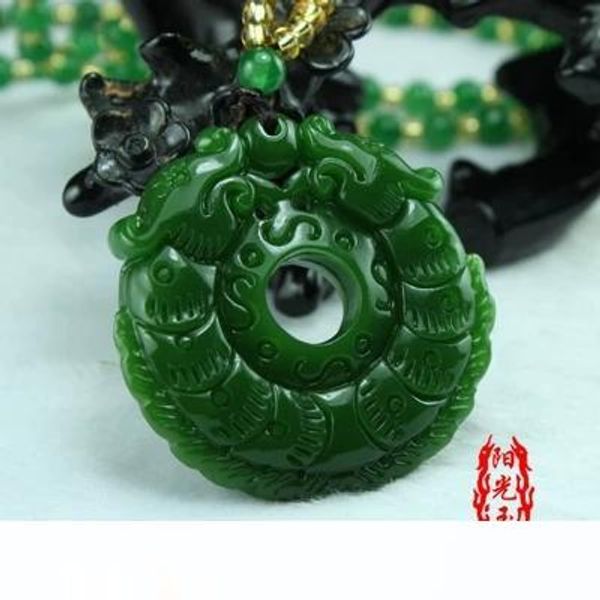 

природное jadest кулон, вырезанные старое зеленый повез двойное животные ожерелье, персонализированные ювелирные изделия для мужчин и женщин, Silver