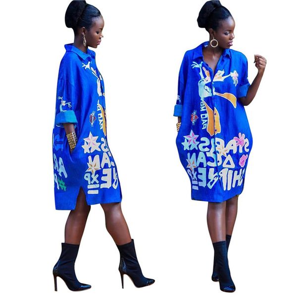 

Women Shirt Dresses Flora Printed Long Sleeve Lapel Neck Dresses Designer Loose Fashion Women Tops Female Clothing