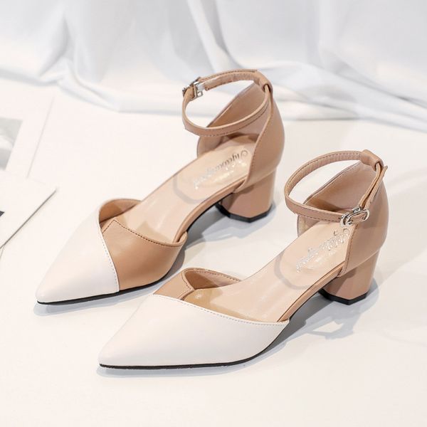 

2020 summer med closed toe sandals block heels all-match shoes buckle strap female shoe clear shoes shallow mouth ladies medium, Black