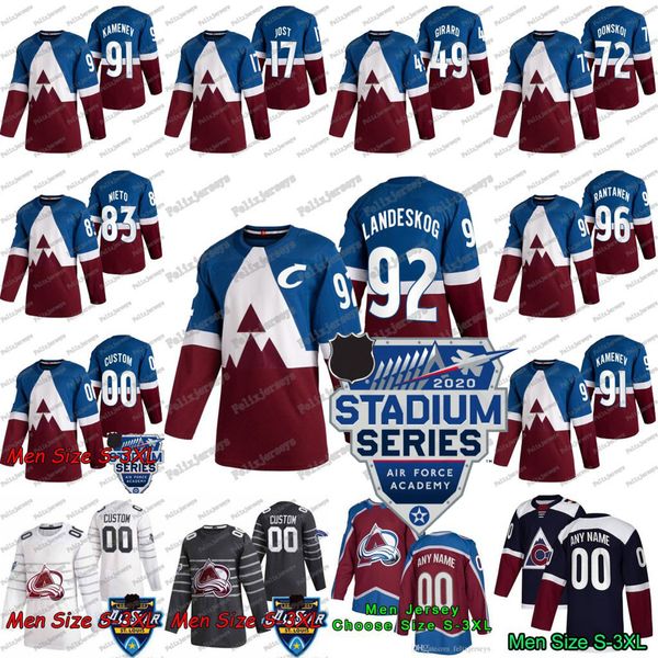 

92 gabriel landeskog 2020 stadium series colorado avalanche ian cole j. t. compher jayson megna joonas donskoi kevin connauton hockey jersey, Black;red