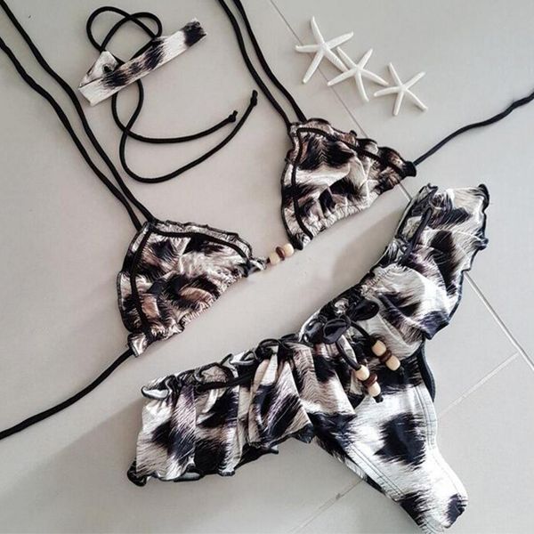 

сексуальное бикини для женщин leopard бикини бандо купальник рюшами купальники женщины узелок бикини set push up купальники бразилия biquini, White;black