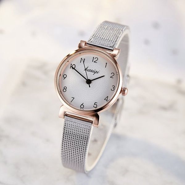 

fashionable high hardness glass mirror men and women general mesh belt watch women watches ladies watch reloj hombre horloge, Slivery;brown