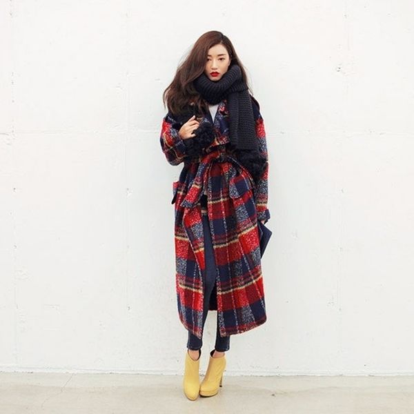 

new uk high fashion runway 2019 fall / winter women oversized casual wool plaid loose maxi long coat female outerwear y190926, Black