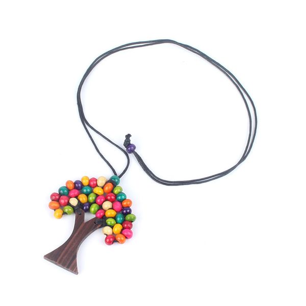 

cute 1pc handmade multicolor tree of life rainbow wooden beads pendant necklace boho ethnic choker wisdom tree necklaces jewelry, Silver