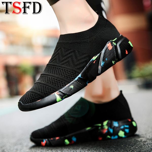 

summer men's sneakers ultra-light sport shoes men running shoes air mesh men's sports shoe sock round toe shoe big size 2020 v19