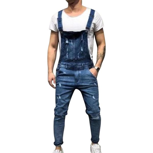 

CALOFE Fashion Ripped Hole Jeans Jumpsuits Men Casual Streetwear Distressed Denim Overalls Hip Hop Suspenders Pants US Size