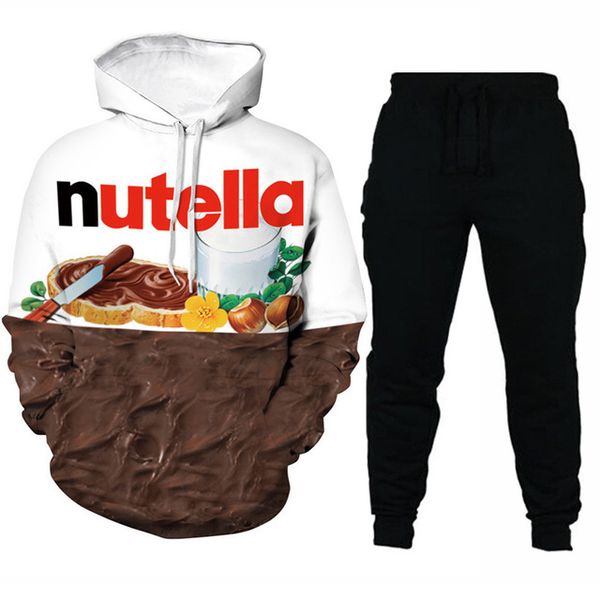 

chocolate 3d digital print hoodie casual pants suit, Black