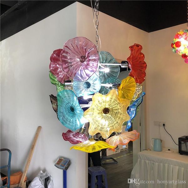 

flower chandelier light style murano glass plates pendant lamps multi-color led blown glass chandelier lighting for living room