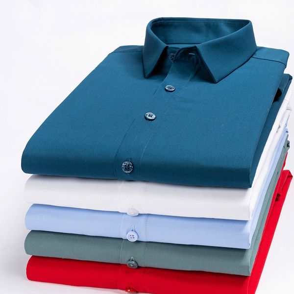 

anti wrinkle long sleeve shirt men large size bamboo fiber red mens dress shirts regular fit black blue purple camisa hombre 4xl, White;black