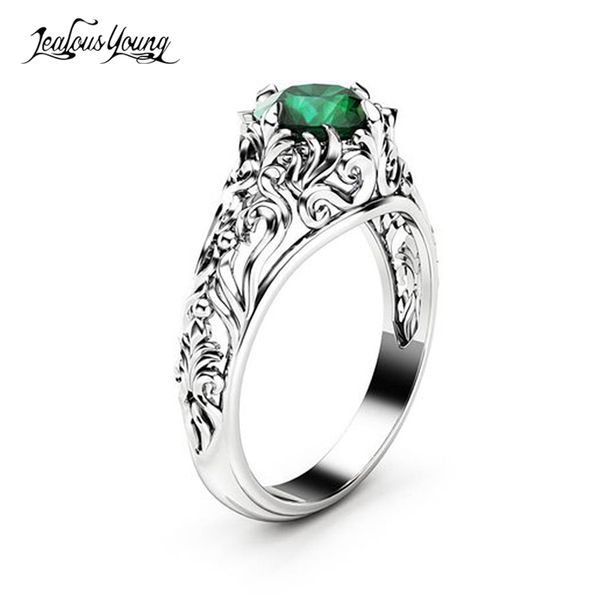 

gothic green crystal cubic zirconis wedding ring with white silver color cz stone rings for women party jewelry gift anillos, Slivery;golden
