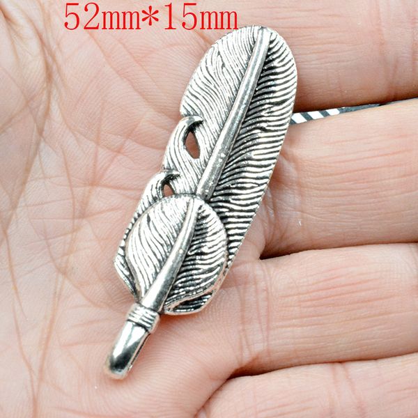 

fltmrh 2pcs 52*15mm mini charms antique silver branches leaves feather shape pendant handmade hanging crafts for diy fashion vi, Bronze;silver