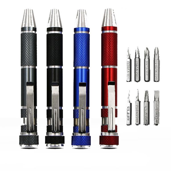

portable 8 in 1 screwdriver aluminum pen style multi-tool precision mobile phone repair tool kit screwdriver set bits