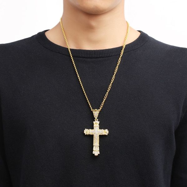 

2019 copper link chain necklace for women men classic cross pendant necklace zirconia christian praying jewelry dropshipping, Silver