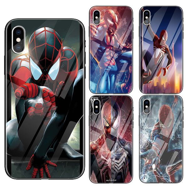 

for iphone xr xs max phone case luxury marvel spiderman brand 6 7 8 x plus tempered glass soft edge cell phone cases