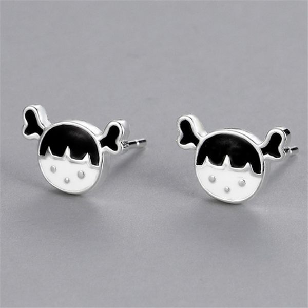 

korean cartoon cute girl sterling silver 925 studs tight tiny small minimalistic earrings for kids girls birthday gift brincos, Golden;silver