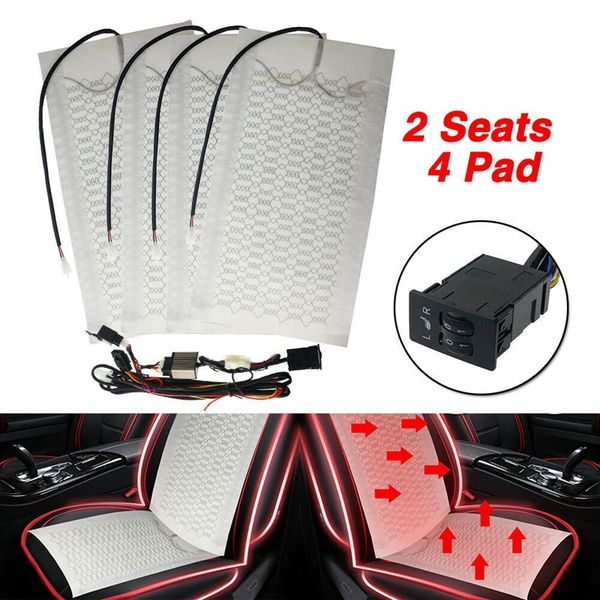 2 Seats 4Pad Carbon Fiber Car Seat Heater Heated Cushion 5 Level Switch Kits 12V