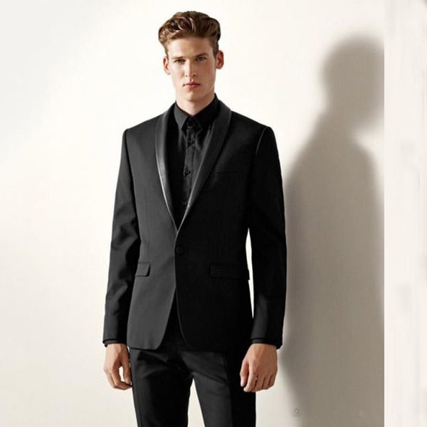 

new black slim fit men suits business prom suits wedding tuxedos shawl lapel groom wear 2 pieces (jacket+pants) costumen homme blazer 51, Black;gray