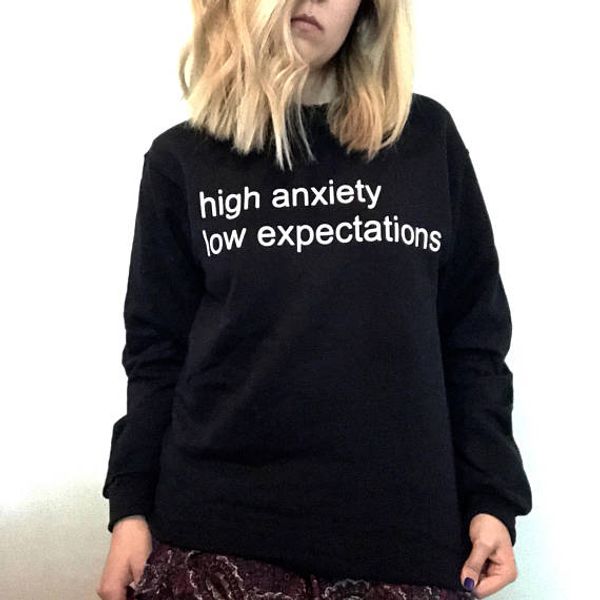 

tumblr sweatshirts jumper hoodies harajuku aesthetic fleece fashion high anxiety low expectations fashion casual hoody, Black