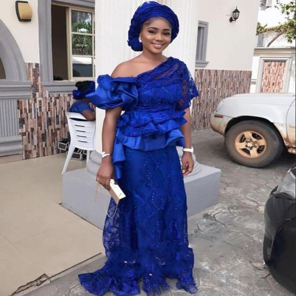 

royal blue prom dresses 2k19 peplum ruched tiered sequins lace sheath evening dress african women wear plus size party gowns cheap, Black