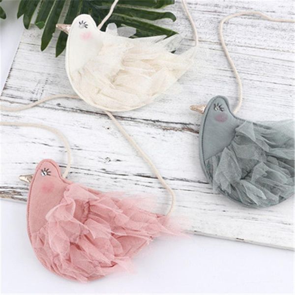 

children girl kids coin purse bag hobos mini small cute cotton fabric cartoon bird korean accessories wholesale gift, White