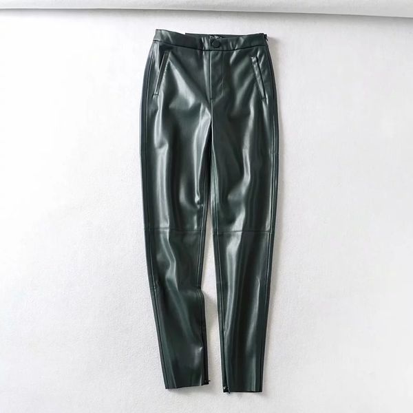 

new womens pu skinny pant trousers zoravicky slim leather pencil pants high waist zipper winter warm sweatpant brown black, Black;white