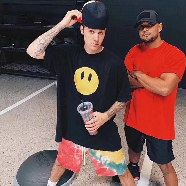 

20fw yellow expression printed tee hip hop t-shirt solid color short sleeves men women couple street skateboard summer breathable hfhltx086, White;black