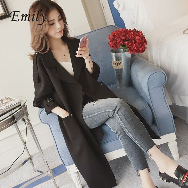 

lapel long sleeve windbreaker casual trench coat for women pockets simple solid autumn ladies cozy long overcoat, Tan;black