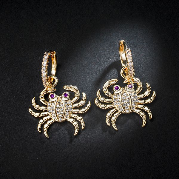 

fashion micro pave premium zircon crystals gold sea crab pendant earrings for women vintage jewelry, Silver