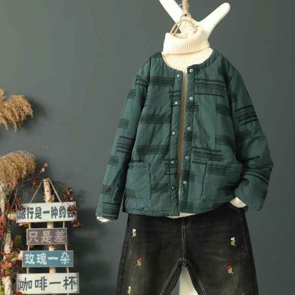 

2018 jacquard thick parkas women winter striped solid color o-neck collar single-breasted female casual short coats fashion, Black