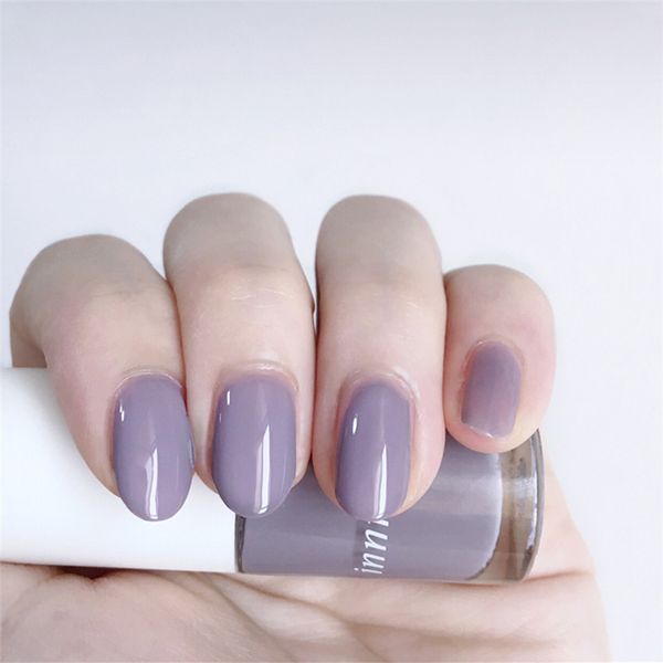 

new solid color purple french fake nails girl small round head full cover manicure tips design nail with glue summer fresh style, Red;gold