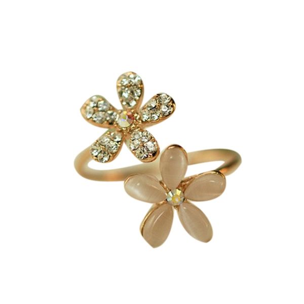 

2019korean version flower water opal ring adjustable small daisy flower opening women's ring, Golden;silver