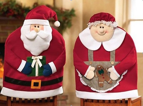 

1 pair mr or mrs santa claus christmas dinner decoration kitchen chair covers dinner chairs hats banquet chair caps