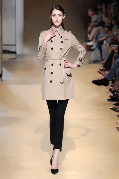 

women's trench coats gabardine long windbreaker belt waterproof double-breasted new english style autumn winter solid color british 81z, Tan;black