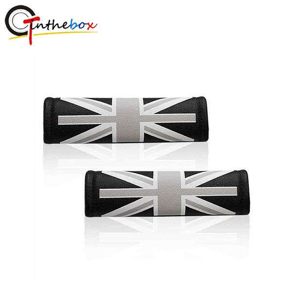 

2pcs universal leather union jack uk flag pattern car safety comfort seat belt shoulder pad covers for mini cooper car styling