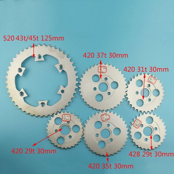 

420/428/520 chain 29t/31t/35t/37t/43t/45t tooth 30/125mm monkey bike rear drive chain sprocket