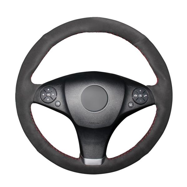 

hand sew black suede car steering wheel cover for c180 c200 c350 c300 cls 280 300 350 500 glk 300 2020-2010