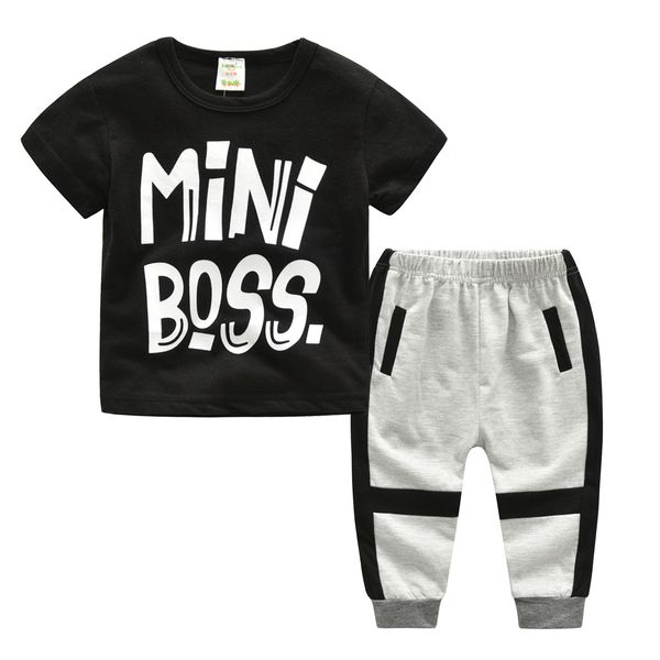 

cross-border ins kids set boys round neck t-shirt grey harlan pants set girls harem pants two-piece set t-shirts, pants,, White