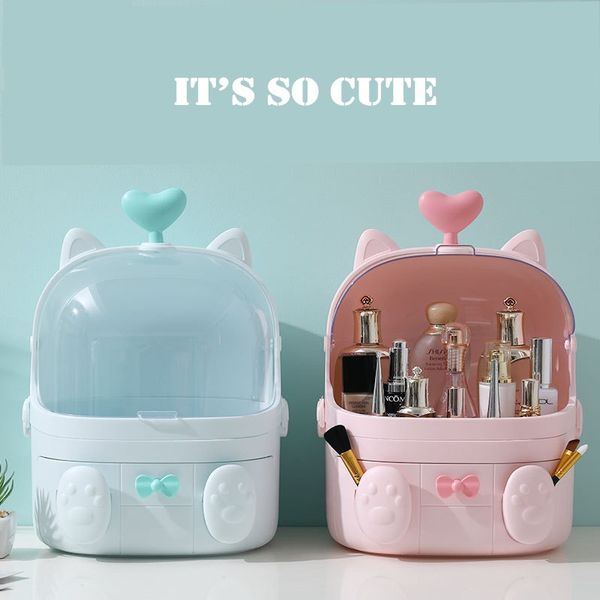 

2019 cute cat transparent cosmetic bag travel bag makeup suitcase travel organizer women makeup case professional dropshipping