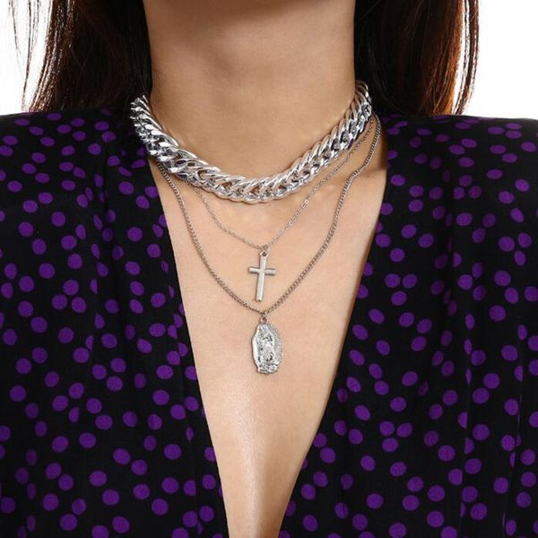 

diezi vintage exaggeration multilayer cross pendant necklace punk geometric gold silver color chain choker rock necklaces women