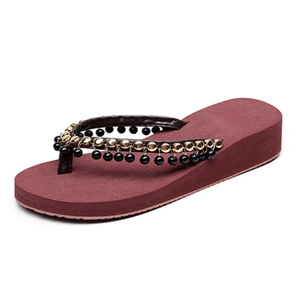 

handmade beading summer shoes woman platform flip flops shoes women slippers thick soles beach for lady xkd4021, Black