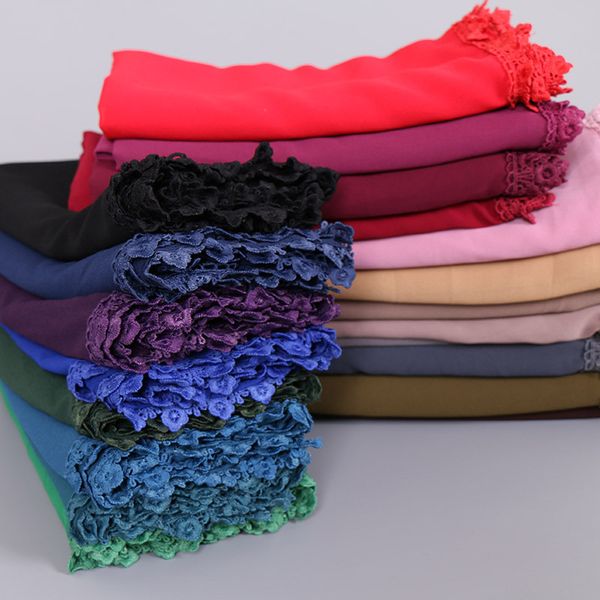 

plain lace chain bubble chiffon pearl instant hijab scarf solid headwear foulard cachecol sjaal beach wrap muslim hijab 180*75cm